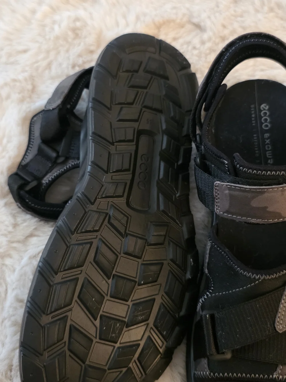Ecco Exowrap 3-Strap Sandals. Black and Gray Velcro Sport Sandals For Men.